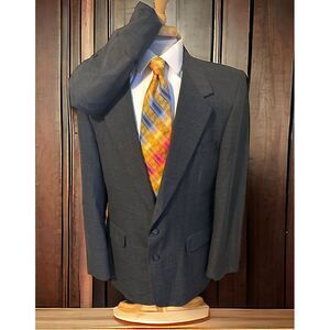 Vintage JC Penney Towncraft Sz 44L Gray Plaid Wool 2pc Piece Suit‎ Pants 32 x 32